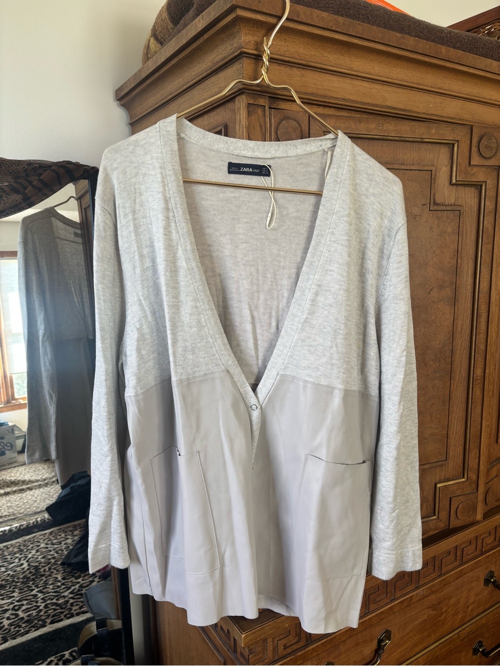 Zara Light Gray Two-Tone V-Neck Cardigan Jacket